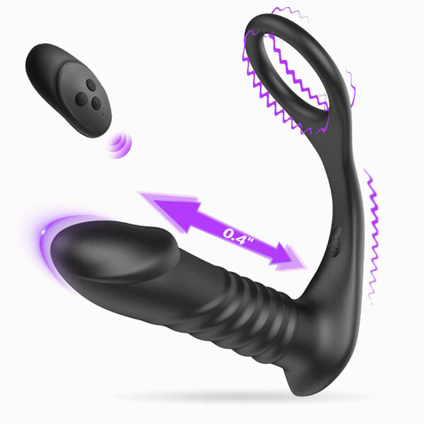 Anal plug kèm vòng đeo Scalable rung thụt 10 chế độ, có điều khiển từ xa