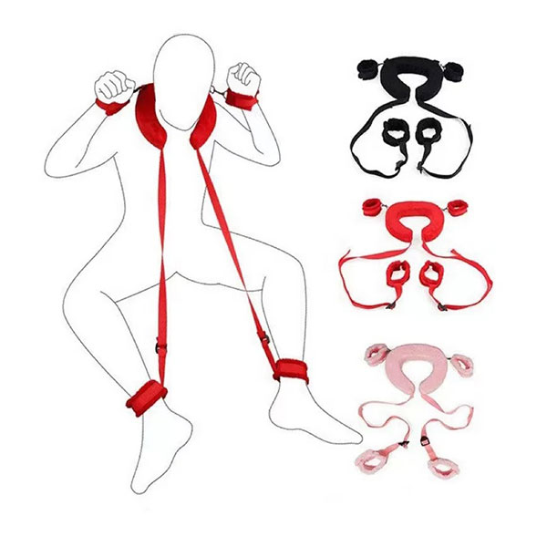 Bộ trói tay chân gối bông tạo thế chơi BDSM - màu đỏ - Ảnh 3