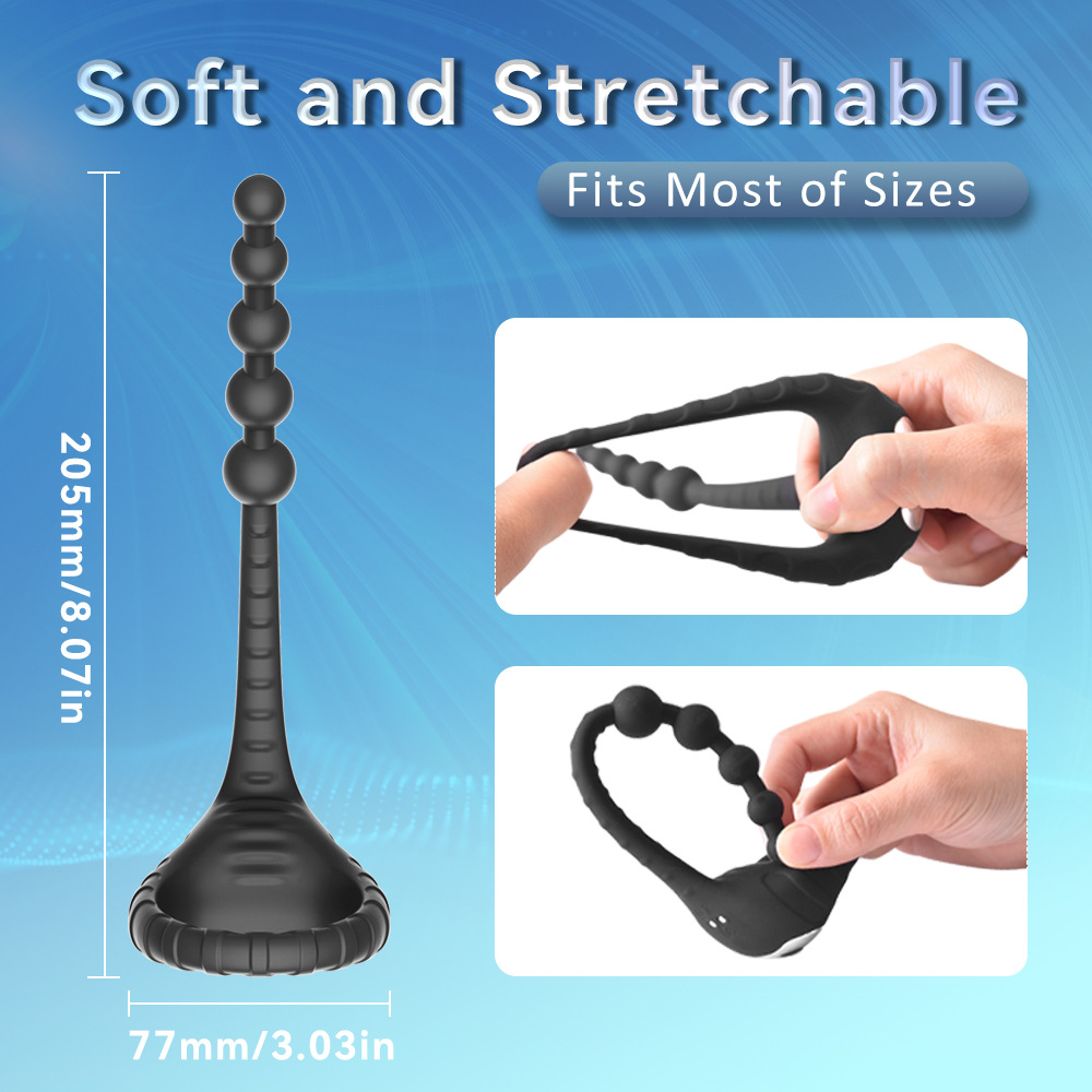 Alternative view of Cockring kết hợp plug massage hậu môn dạng hạt rung, có điều khiển xa